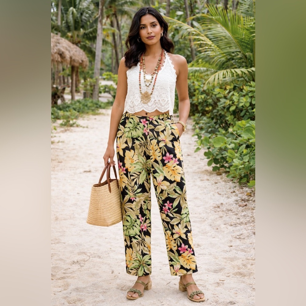 Talbots 100% Silk Tropical Print‎ Pants | Size 6 | Vacation Ready